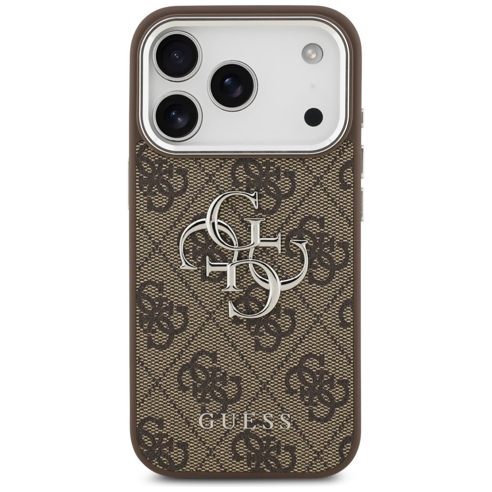 Guess iPhone 17 Pro - 4G Big 4G Classic Logo - Σκληρή Θήκη με Πλαίσιο Σιλικόνης και Επένδυση από Οικολογικό Δέρμα - Brown / Silver - GUHCP17LP4G4SMCW