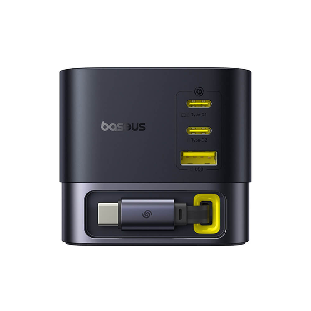 Baseus Super GaN Βάση Φόρτισης με 3 Θύρες Type - C και 1 Θύρα USB με Ενσωματωμένο Καλώδιο Type - C 1.5m - Cosmic Black
