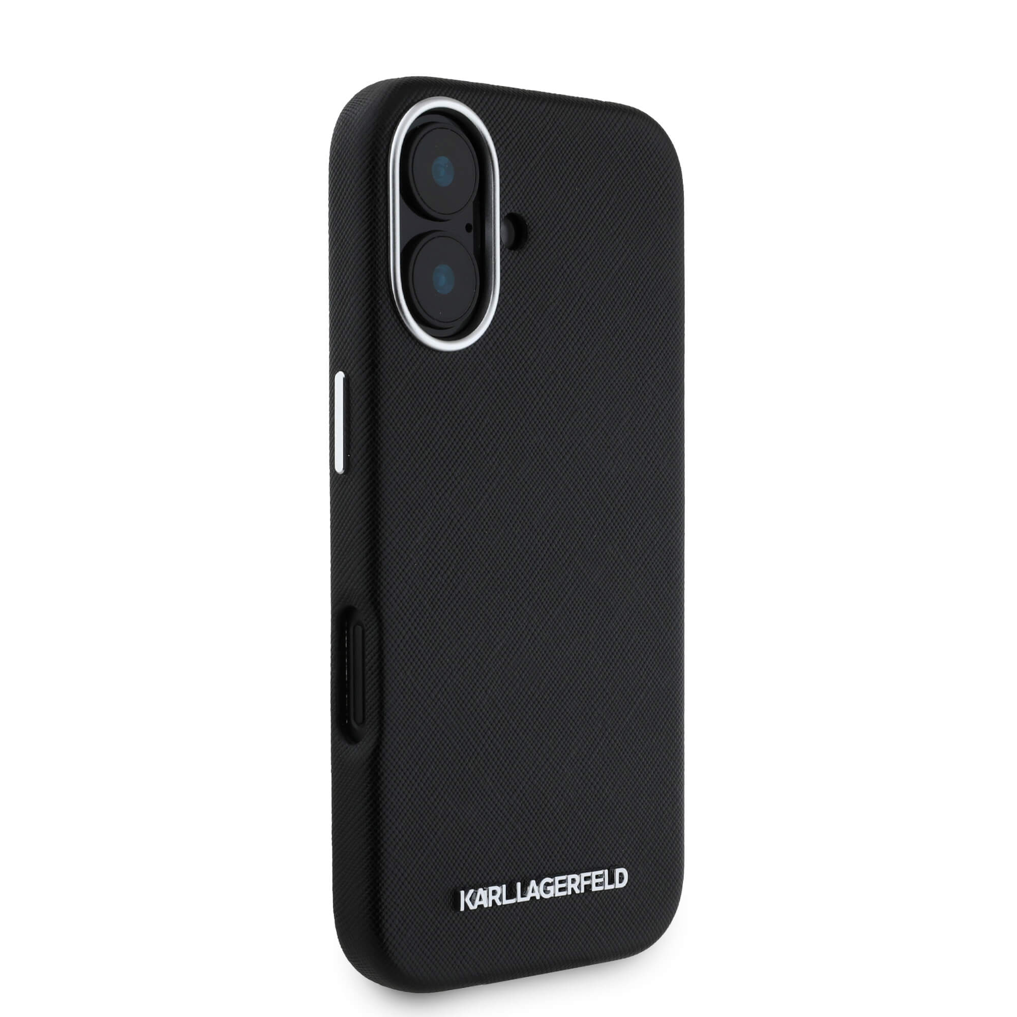 Karl Lagerfeld iPhone 16 - Saffiano Full Wrapped Elongated Metal Logo - MagSafe Σκληρή Θήκη με Επένδυση Συνθετικού Δέρματος και Πλαίσιο Σιλικόνης - Black - KLHMP16SPSAFWMCK