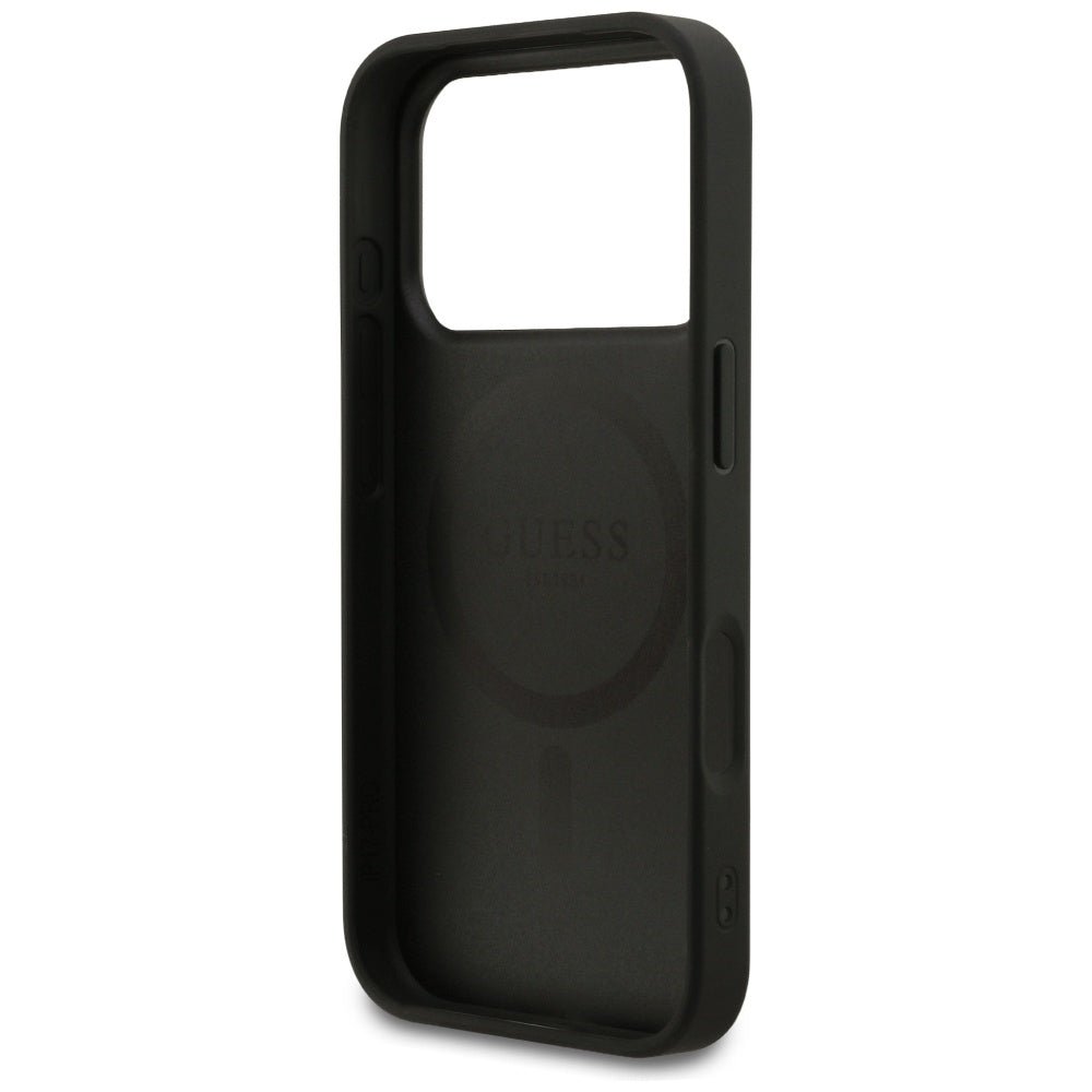 Guess iPhone 17 Pro - 4G Ring Classic Logo MagSafe - Σκληρή Θήκη με Πλαίσιο Σιλικόνης και Επένδυση Συνθετικού Δέρματος - Black - GUHMP17LG4GFRK