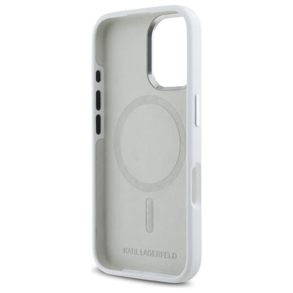 Karl Lagerfeld iPhone 16 - Silicone Shadow Metal Initial - MagSafe Θήκη Σιλικόνης - White - KLHMP16SSCMKMPCH