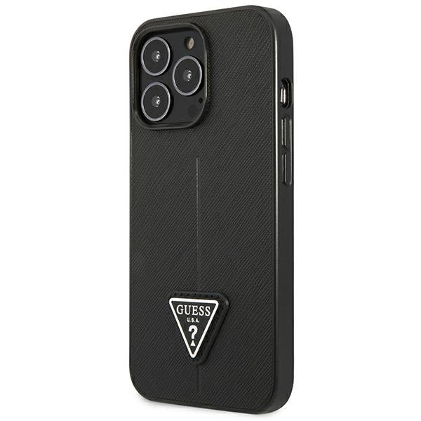 Guess iPhone 14 Pro Max Saffiano Σκληρή Θήκη με Πλαίσιο Σιλικόνης - Black - GUHCP14XPSATLK