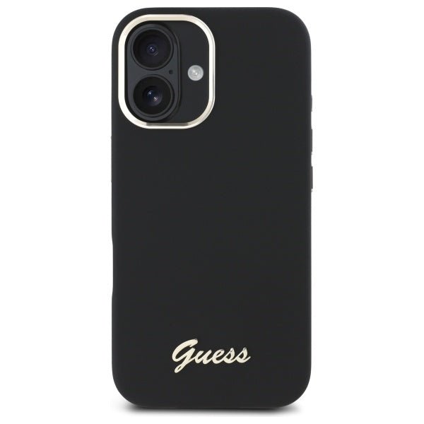 Guess iPhone 16 - Silicone Script Metal Logo and Frame - Σκληρή Θήκη με Πλαίσιο Σιλικόνης - Black - GUHCP16SSMBSLK