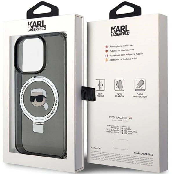Karl Lagerfeld iPhone 15 Pro Max Ring Stand Karl Head MagSafe Σκληρή Θήκη με Πλαίσιο Σιλικόνης και MagSafe - Διάφανη / Black - KLHMP15XHMRSKHK
