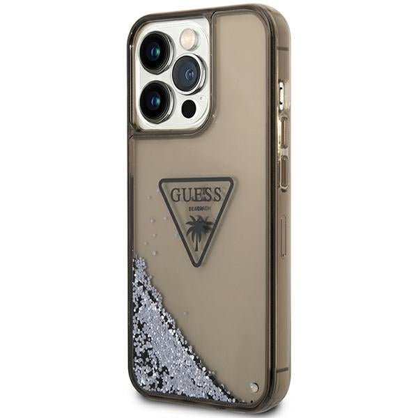 Guess iPhone 14 Pro Max Palm Liquid Glitter Σκληρή Θήκη με Πλαίσιο Σιλικόνης - Black - GUHCP14XLFCTPK