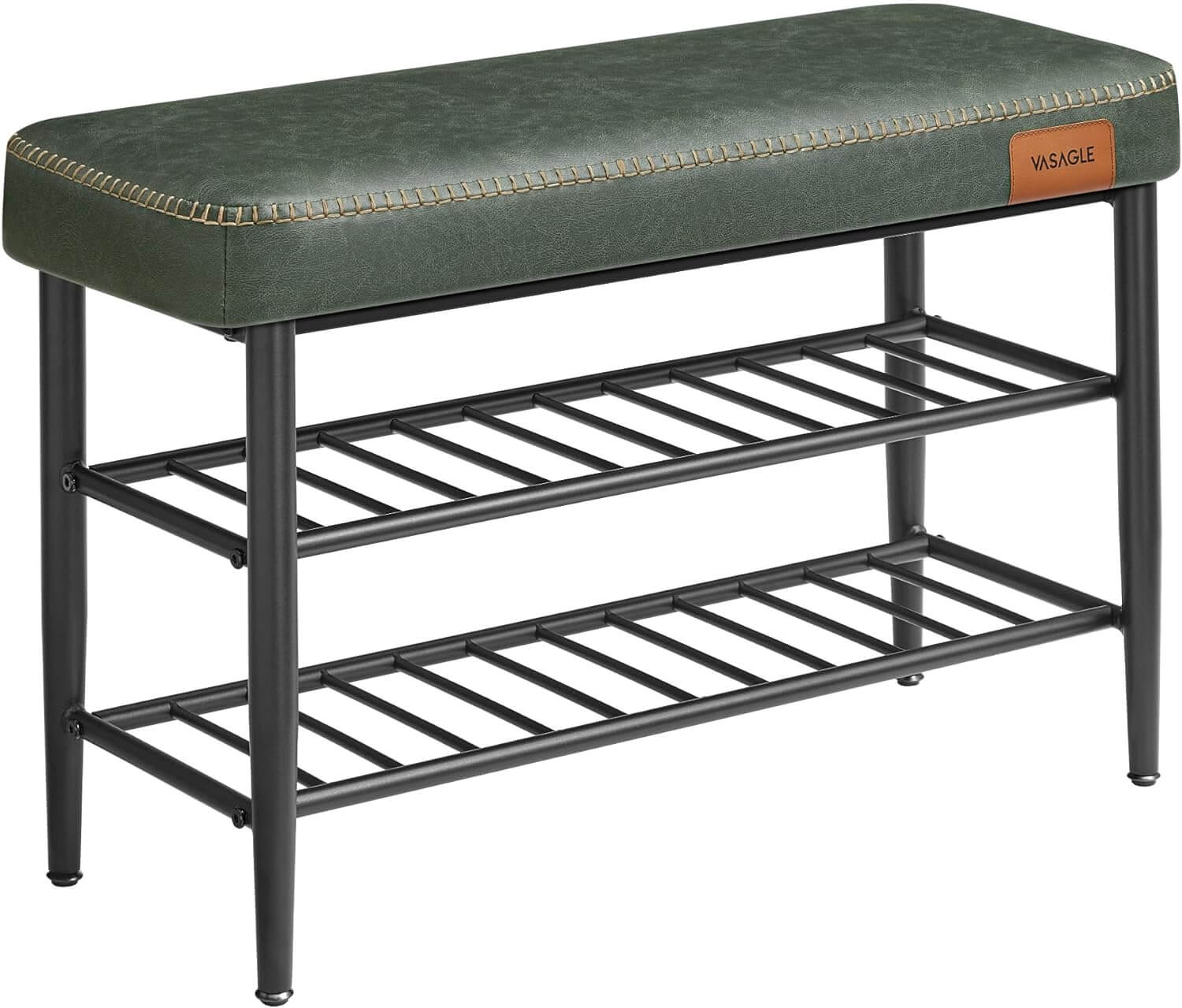 Vasagle EKHO Πάγκος / Σκαμπό με Κάθισμα από Συνθετικό δέρμα και 2 Ράφια - 30 x 80 x 50 cm - Forest Green - LSB054C01