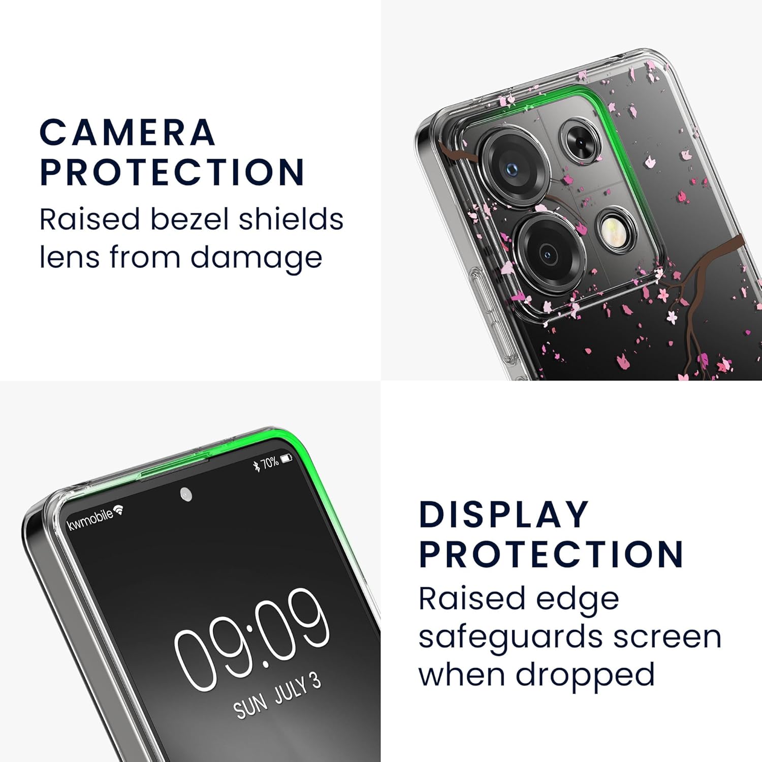 KW Xiaomi Redmi Note 13 5G Θήκη Σιλικόνης TPU με Αντιχαρακτικό Γυαλί - Design Cherry Blossoms Petals - Pink / Dark Brown / Διάφανη