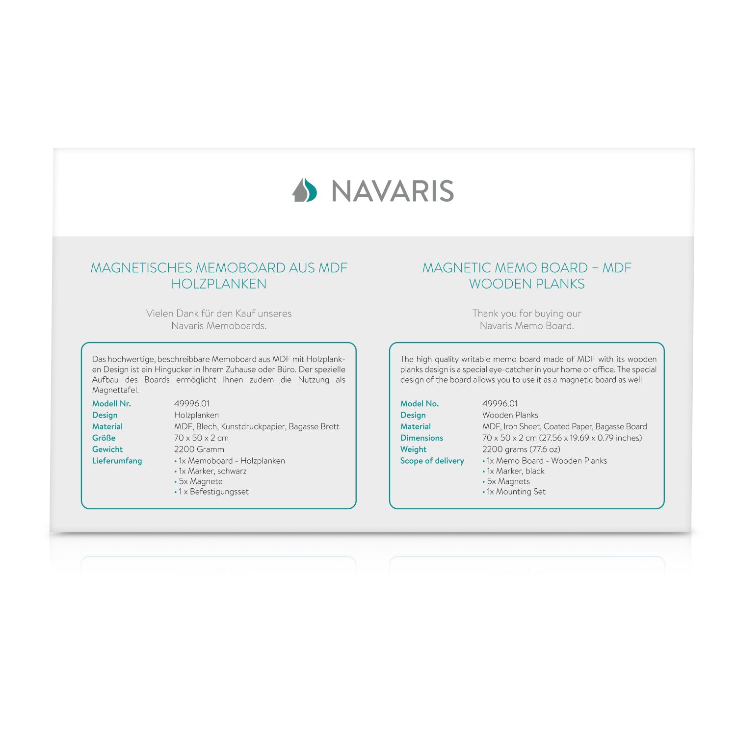 Navaris Μαγνητικός Πίνακας Ανακοινώσεων - 70 x 50 cm - Wooden Planks - 49996.01