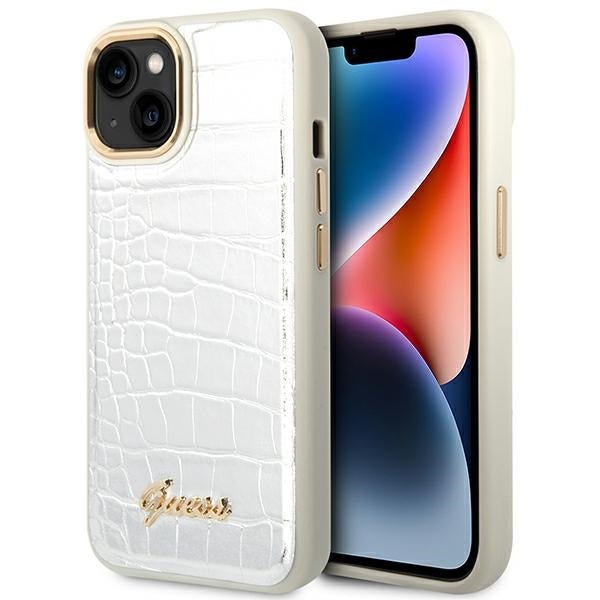 Guess iPhone 14 Croco Collection Θήκη με Επένδυση Συνθετικού Δέρματος - Silver - GUHCP14SHGCRHS