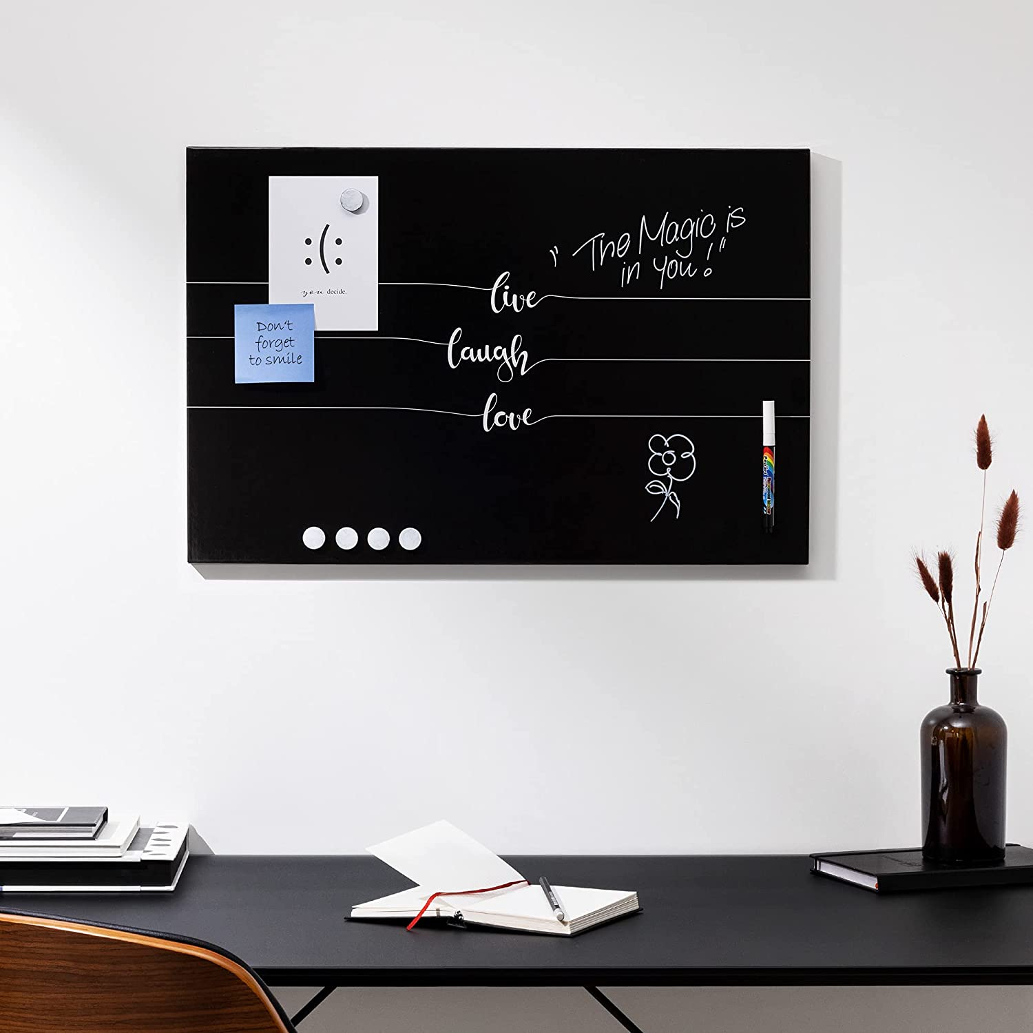 Navaris Μαγνητικός Πίνακας Ανακοινώσεων - 40 x 60 cm - Live / Laugh / Love - Black / White - 45365.13