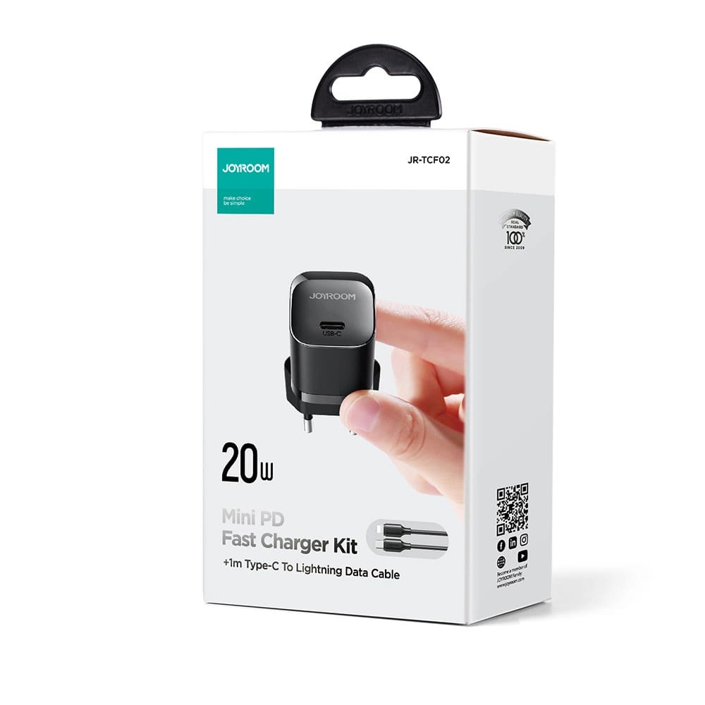 Joyroom Mini PD 20W Οικιακός Φορτιστής Γρήγορης Φόρτισης με Θύρα Type - C και Καλώδιο Type - C to Lightning - Black - JR - TCF02