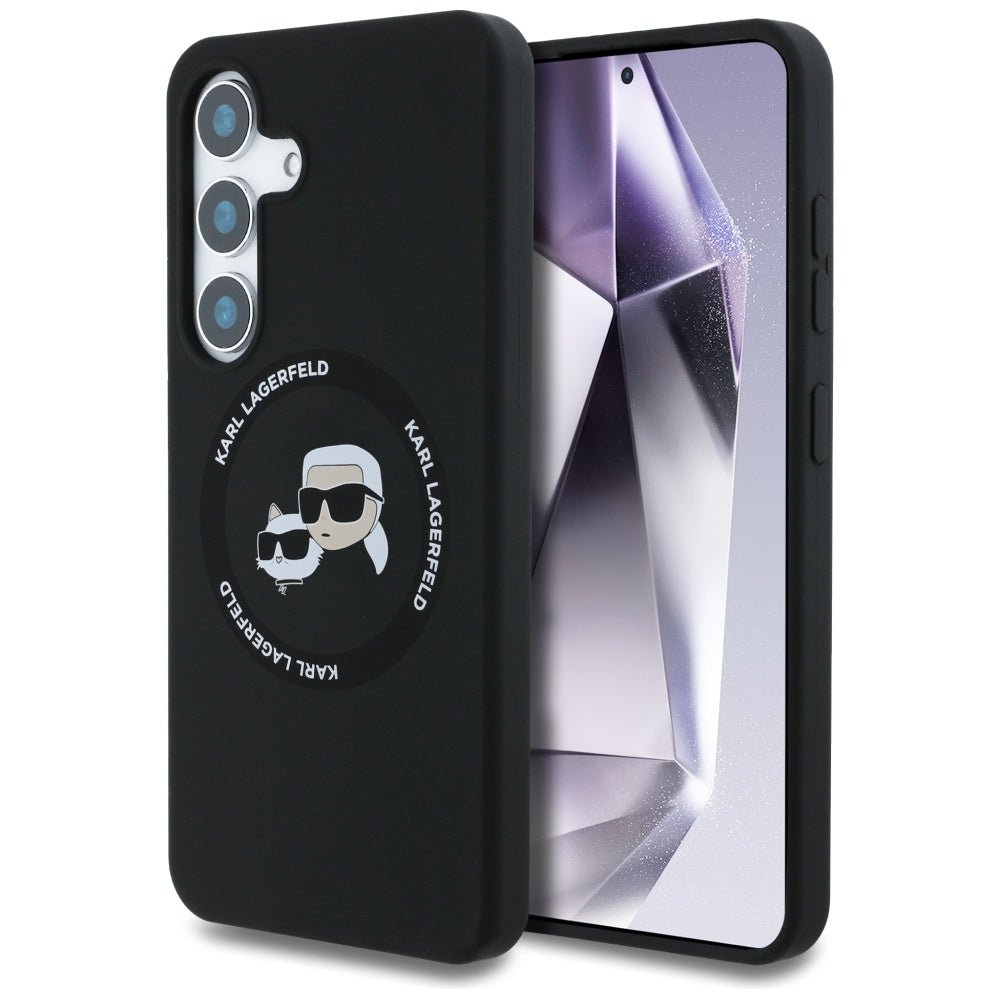 Karl Lagerfeld Samsung Galaxy S25 Plus - Silicone Double Heads and Circle - Σκληρή Θήκη Σιλικόνης με MagSafe - Black - KLHMS25MSKCHTCK
