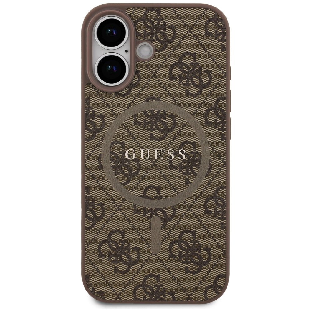 Guess iPhone 17 - 4G Ring Classic Logo MagSafe - Σκληρή Θήκη με Πλαίσιο Σιλικόνης και Επένδυση Συνθετικού Δέρματος - Brown - GUHMP17SG4GFRW