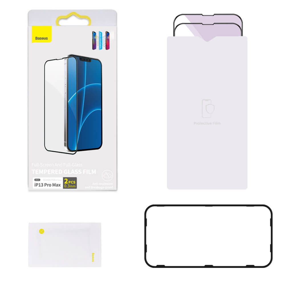 Baseus iPhone 13 Pro Max 0.3mm Anti - Blue Light Case Friendly Full Screen Αντιχαρακτικό Γυαλί Οθόνης - 2 Τεμάχια - Black - SGQP010501
