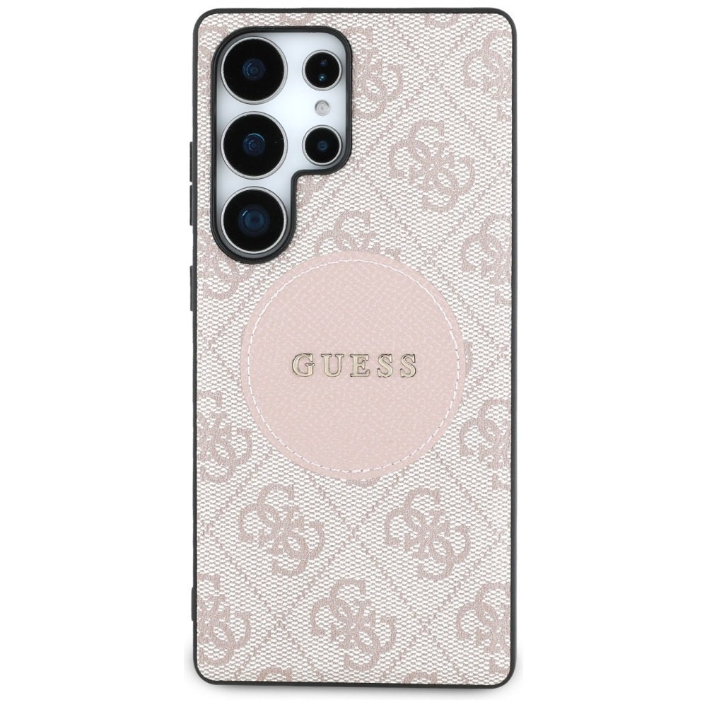 Guess Samsung Galaxy S25 Ultra - 4G Round Patch Classic Logo - Θήκη με Επένδυση Συνθετικού Δέρματος και MagSafe - Pink - GUHMS25LP4PGRSGP