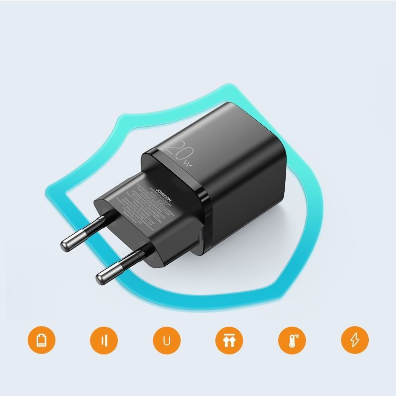 Joyroom L - QP207 Οικιακός Φορτιστής Γρήγορης Φόρτισης USB και Type - C QC 3.0 PD 20W - Black