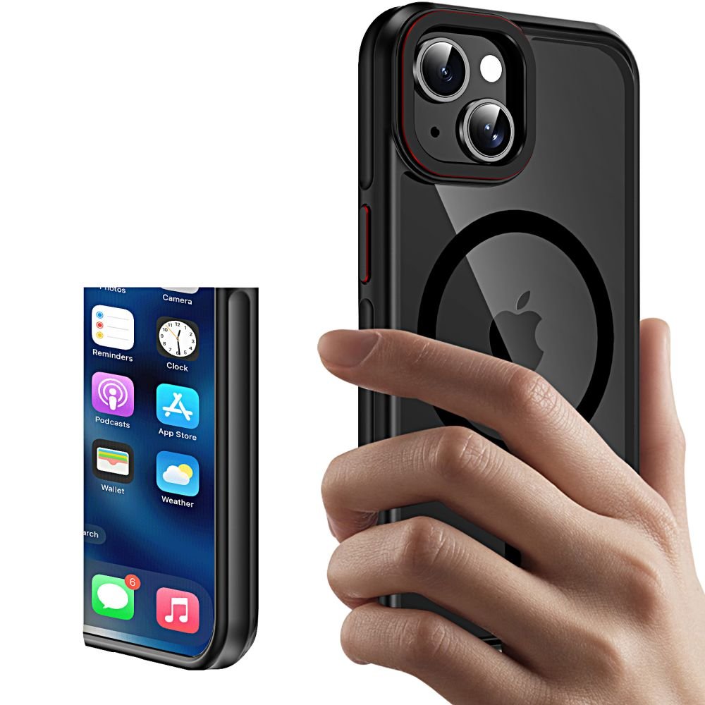 Tech - Protect iPhone 15 MagHybrid - Σκληρή Θήκη με Πλαίσιο Σιλικόνης και MagSafe - Black Ημιδιάφανη / Red