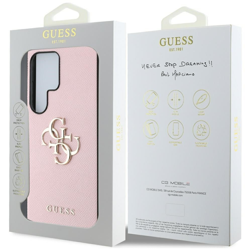 Guess Samsung Galaxy S25 Ultra - Grained Big 4G Logo Small Classic Logo - Σκληρή Θήκη με Επένδυση από Οικολογικό Δέρμα - Pink - GUHCS25LPGT4MBP