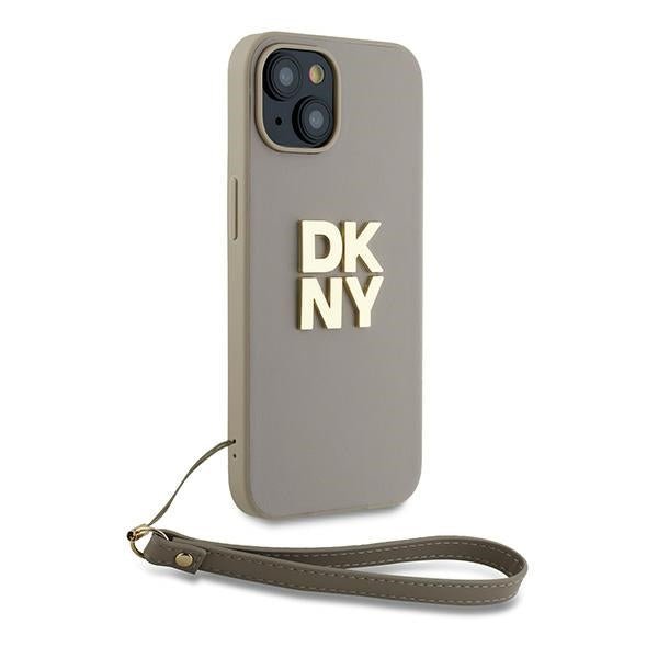 DKNY iPhone 15 / 14 / 13 - Wrist Strap Stock Logo - Σκληρή Θήκη με Επένδυση Συνθετικού Δέρματος με Λουράκι - Beige