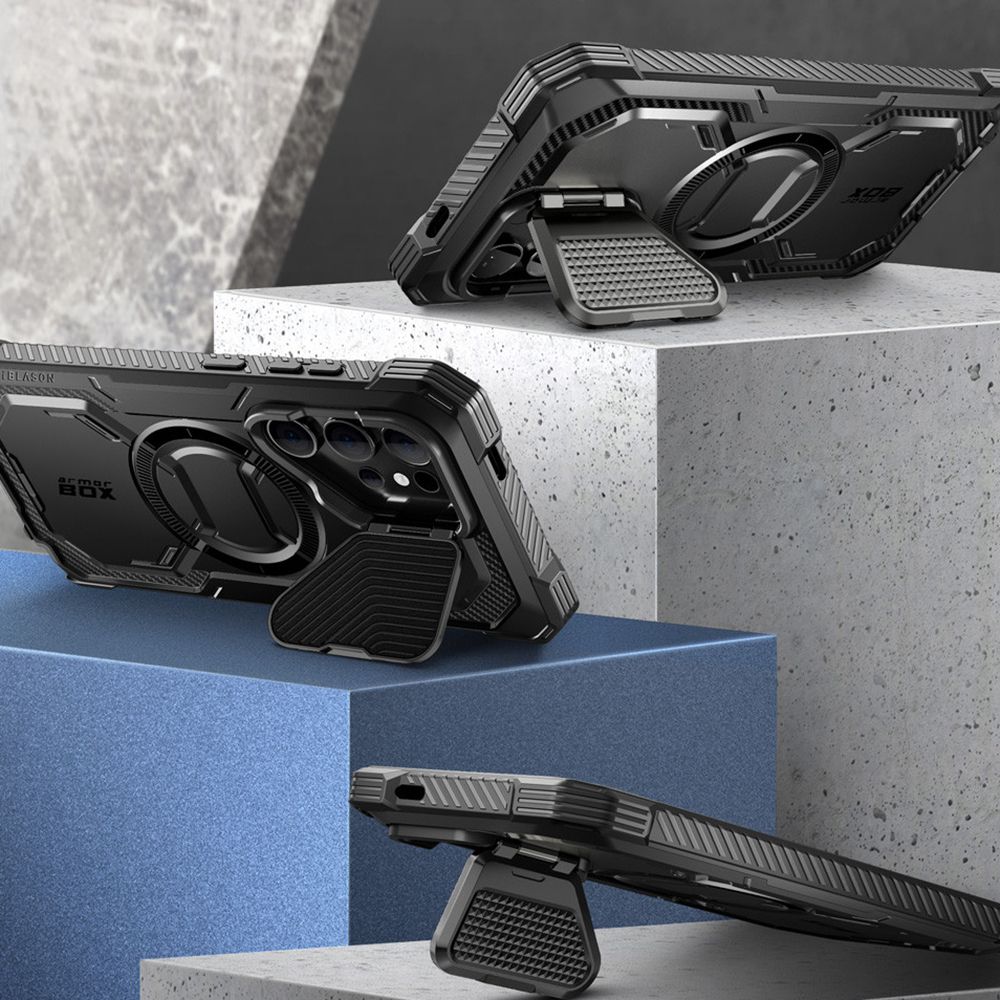 Supcase Samsung Galaxy S24 Ultra Armorbox Magsafe Σκληρή Θήκη με Προστασία Οθόνης και Κάλυμμα Κάμερας / Stand - Black