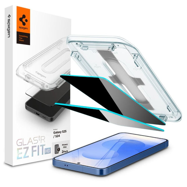 Spigen Samsung Galaxy S24 / S25 Glas.TR Privacy EZ Fit 2.5D 9H Αντιχαρακτικό Γυαλί Οθόνης - 2 Τεμάχια - Clear / Black - AGL09308