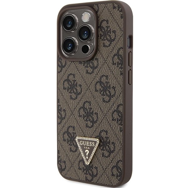Guess iPhone 15 Pro Max Leather 4G Diamond Triangle Θήκη με Επένδυση Συνθετικού Δέρματος - Brown - GUHCP15XP4TDPW