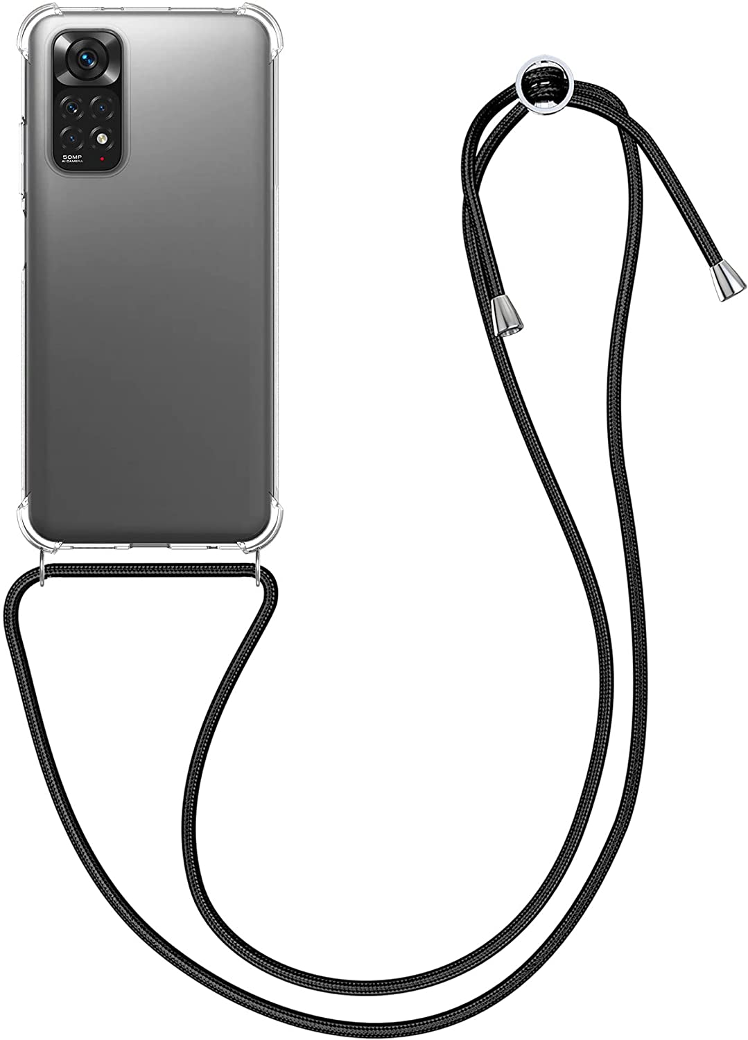 KW Xiaomi Redmi Note 11 / Redmi Note 11S Θήκη Σιλικόνης TPU με Λουράκι - Διάφανη / Black - 57374.03