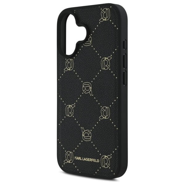 Karl Lagerfeld iPhone 16 - Karl Head MagSafe - Σκληρή Θήκη με Επένδυση Συνθετικού Δέρματος και Πλαίσιο Σιλικόνης - Black - KLHMP16SPGKHPHK