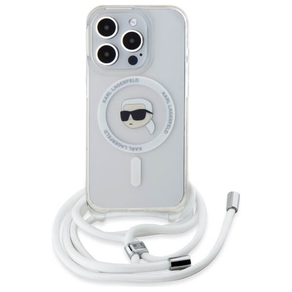 Karl Lagerfeld iPhone 16 Pro Max - Crossbody IML Karl Head - MagSafe Σκληρή Θήκη με Πλαίσιο Σιλικόνης και Λουράκι - Διάφανη - KLHMP16XHCKHNT