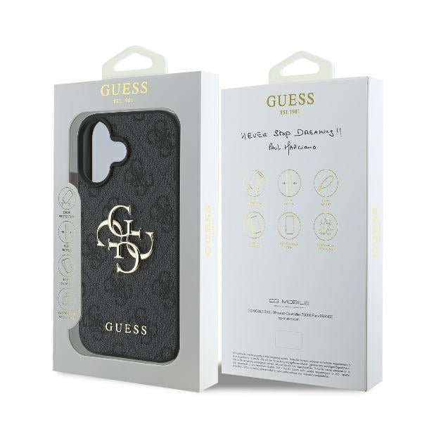 Guess iPhone 16 - 4G Big Logo - Θήκη με Επένδυση Συνθετικού Δέρματος - Black - GUHCP16S4GMGGR