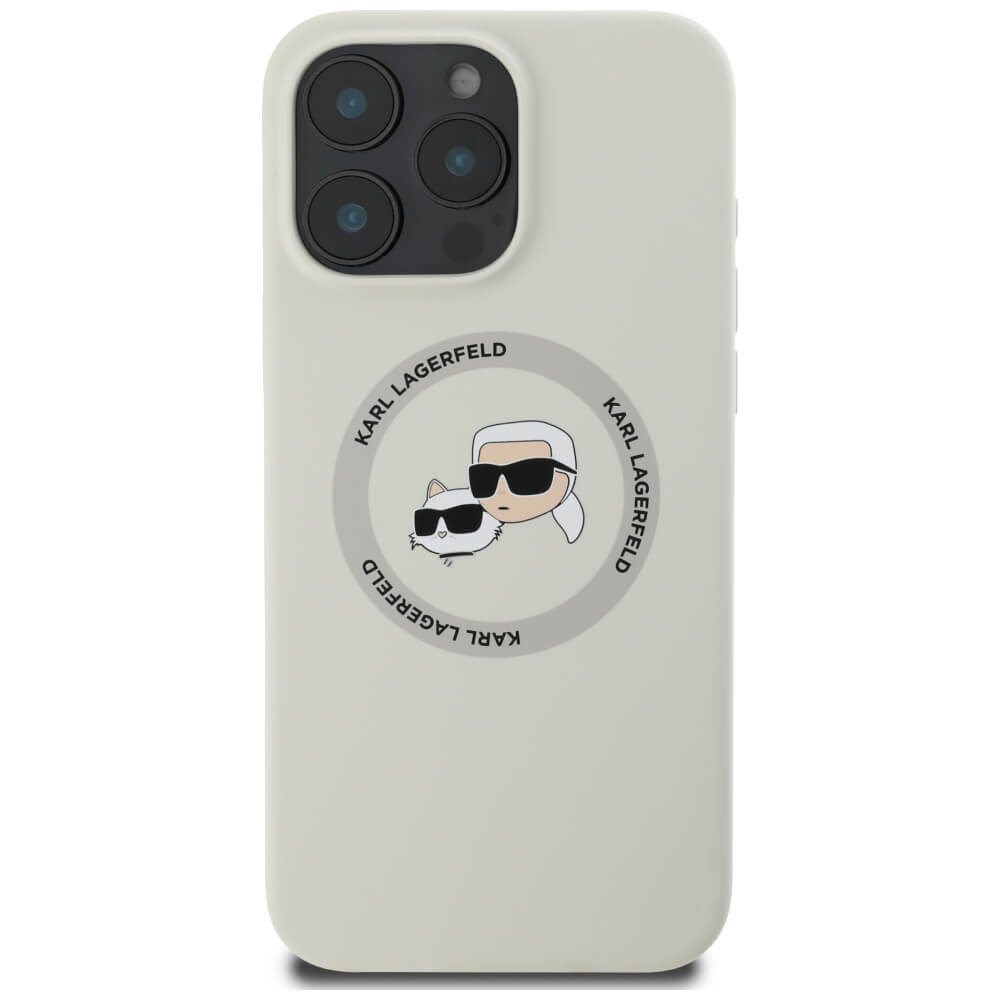 Karl Lagerfeld iPhone 16 Pro - Silicone Double Heads and Circle - Σκληρή Θήκη Σιλικόνης με MagSafe - Beige - KLHMP16LSKCHTCE