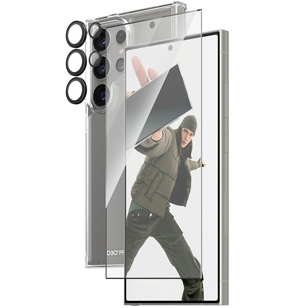 PanzerGlass Samsung Galaxy S24 Ultra - Σετ με 1 Αντιχαρακτικό Γυαλί Οθόνης Ultra - Wide Fit, 1 Αντιχαρακτικό Γυαλί για την Κάμερα και 1 Σκληρή Θήκη - Clear