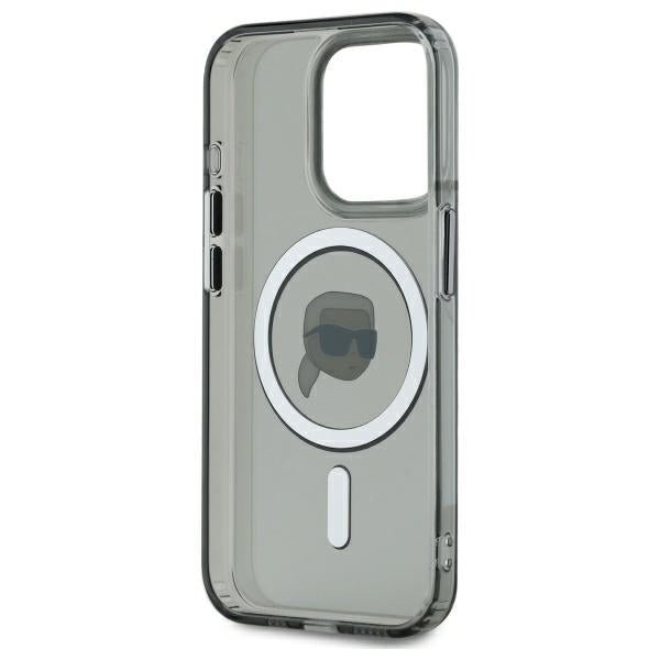 Karl Lagerfeld iPhone 15 Pro Max - IML Metal Karl Head - MagSafe Σκληρή Θήκη με Πλαίσιο Σιλικόνης - Black - KLHMP15XHLSKIK