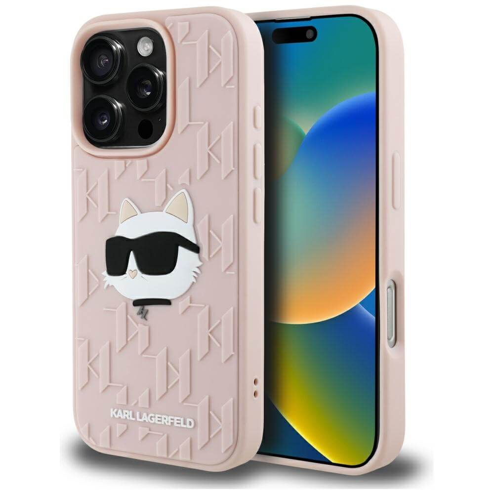 Karl Lagerfeld iPhone 16 Pro - 3D Rubber Monogram and Choupette - Σκληρή Θήκη με Πλαίσιο Σιλικόνης - Pink - KLHCP16LRBCCHHKLP