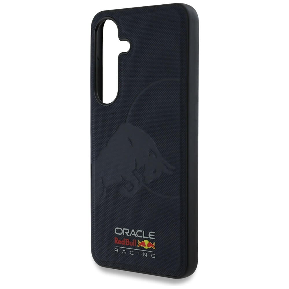 Red Bull Samsung Galaxy S25 - Leather Meshed Debossed Bull - MagSafe Σκληρή Θήκη με Επένδυση Συνθετικού Δέρματος και Πλαίσιο Σιλικόνης - Navy - RBHMS25S24PUBUFV