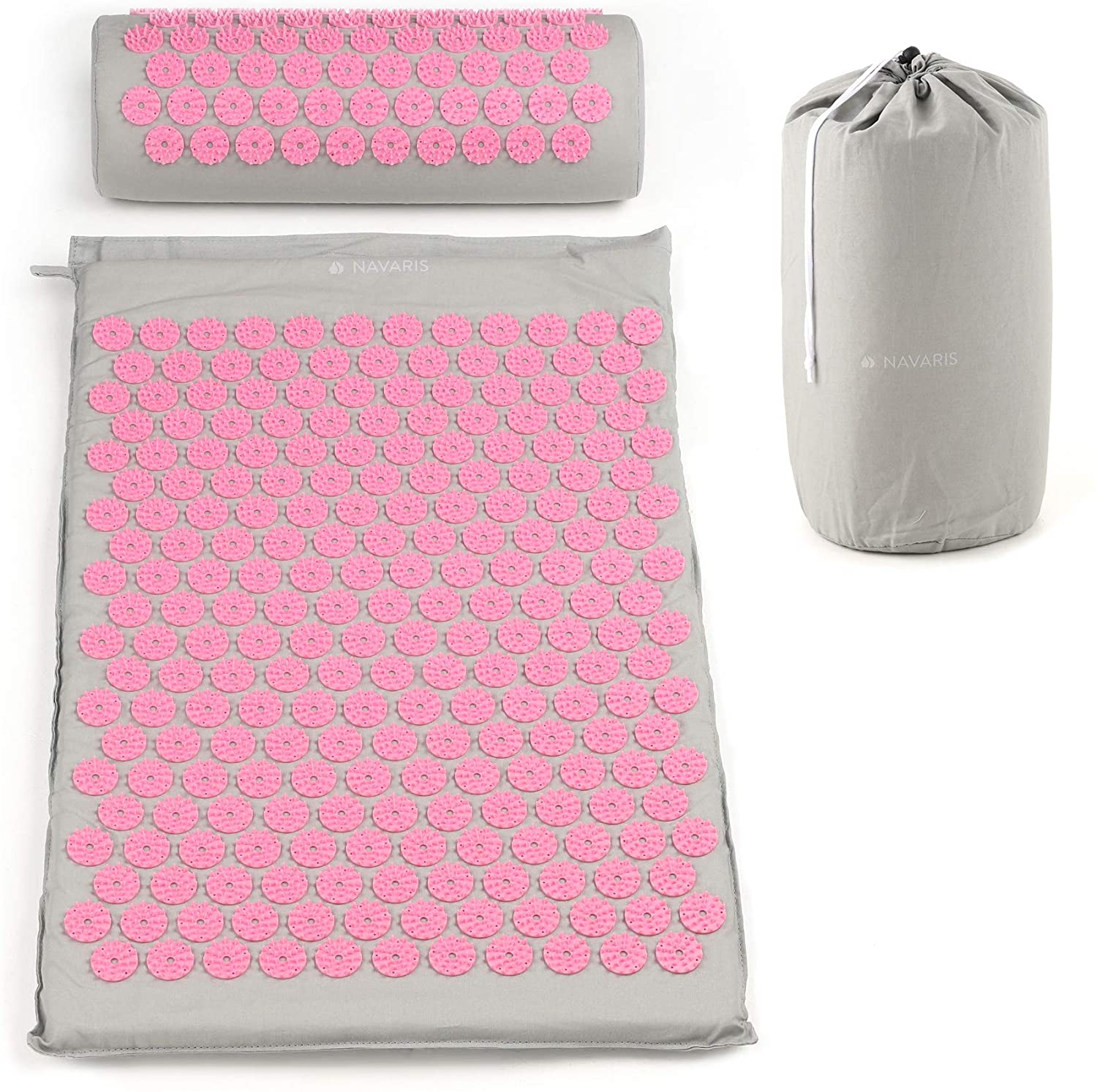 Navaris 2 - in - 1 Acupressure Mat and Pillow Set Σετ 2 σε 1 Χαλάκι και Μαξιλάρι Μασάζ - Grey / Pink - 43899.22