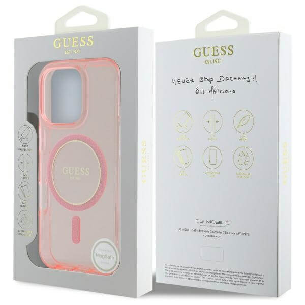 Guess iPhone 16 Pro - IML Glitter Circle MagSafe - Σκληρή Θήκη με Πλαίσιο Σιλικόνης - Pink - GUHMP16LHFGEREP