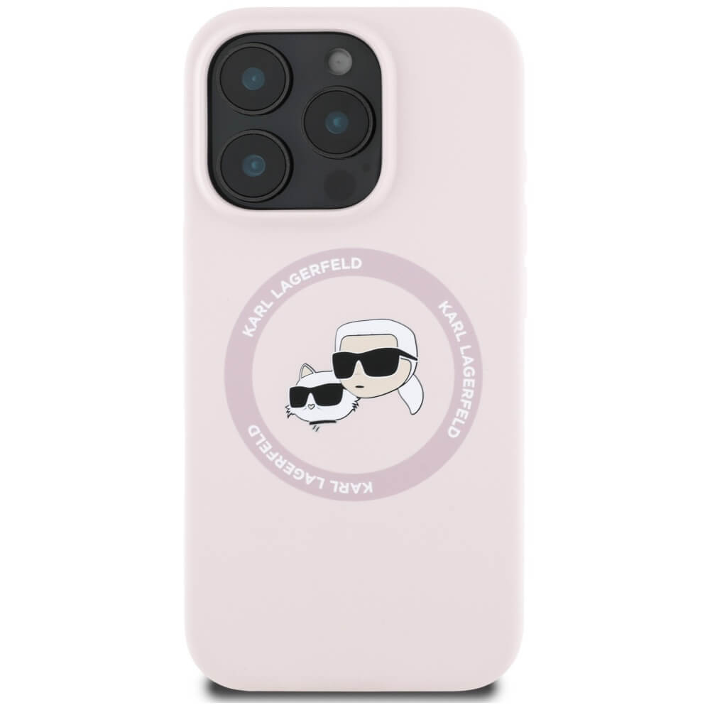 Karl Lagerfeld iPhone 16 Pro Max - Silicone Double Heads and Circle - Σκληρή Θήκη Σιλικόνης με MagSafe - Pink - KLHMP16XSKCHTCP
