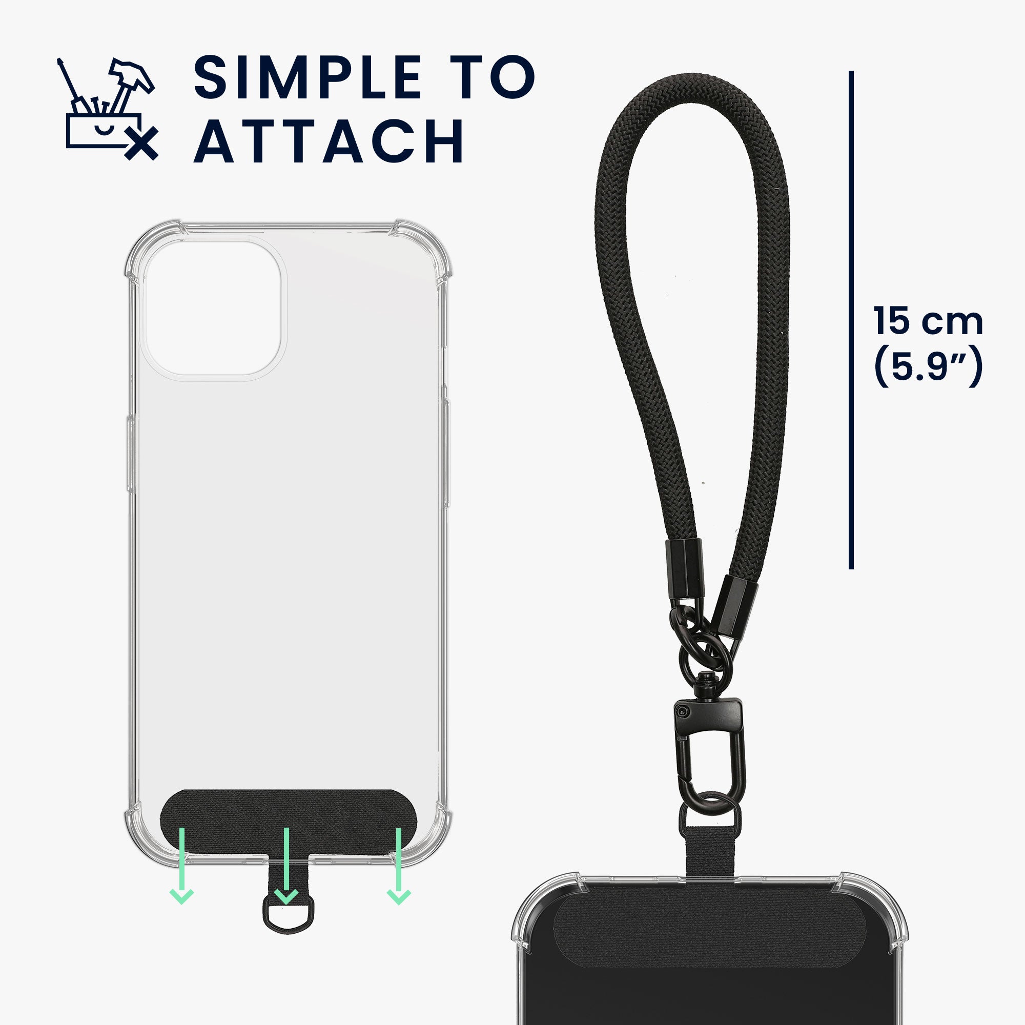 KW iPhone 15 Θήκη Σιλικόνης TPU με Λουράκι - Διάφανη / Black