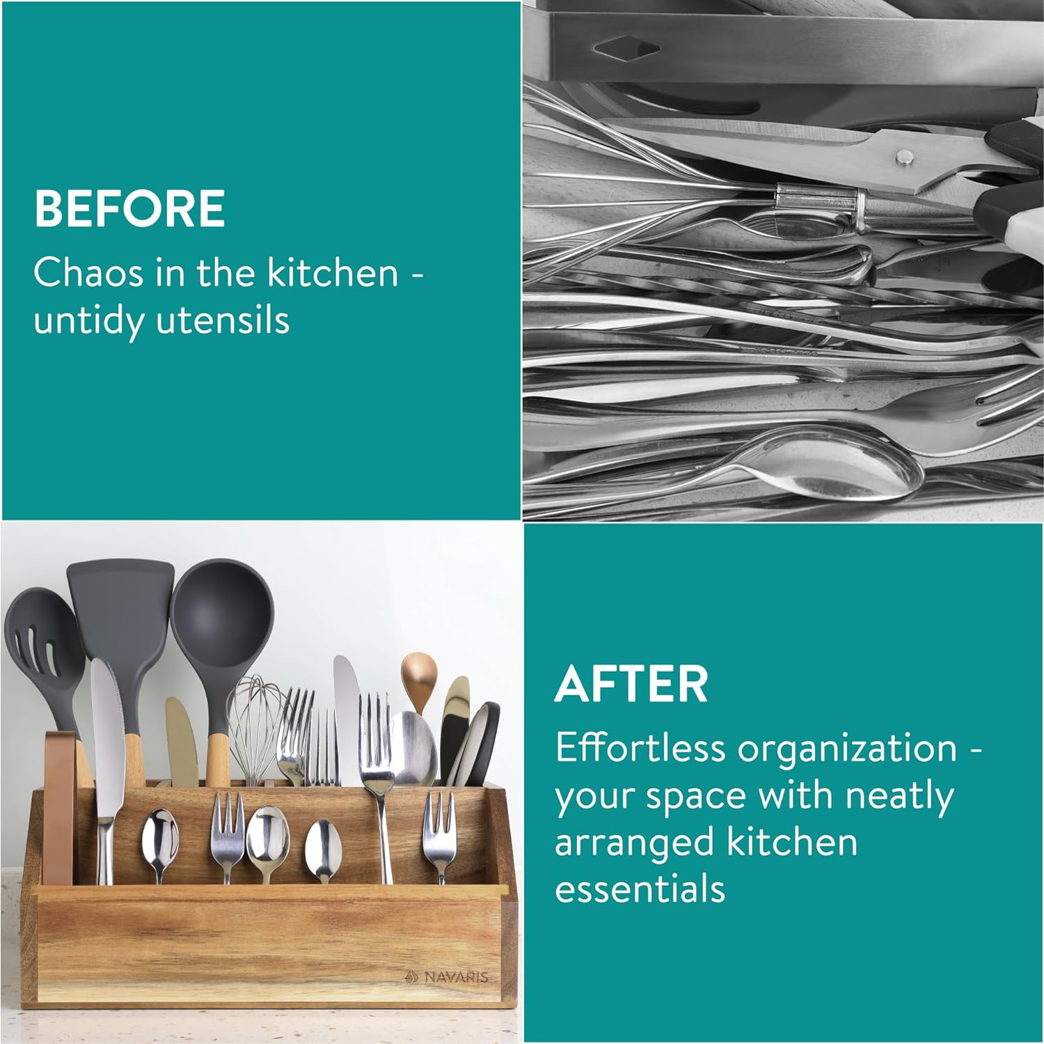 Navaris Ξύλινη Θήκη για Μαγειρικά Εργαλεία - Acacia Wood - Dark Brown - 61943.01