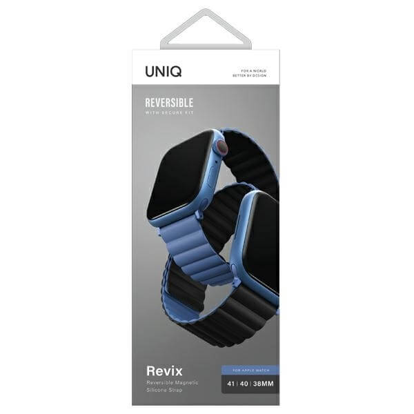 Uniq Λουράκι Apple Watch 2 / 3 / 4 / 5 / 6 / 7 / 8 / 9 / SE - 38 / 40 / 41 mm Revix Μαγνητικό Σιλικόνης Διπλής Όψης - Black / Blue