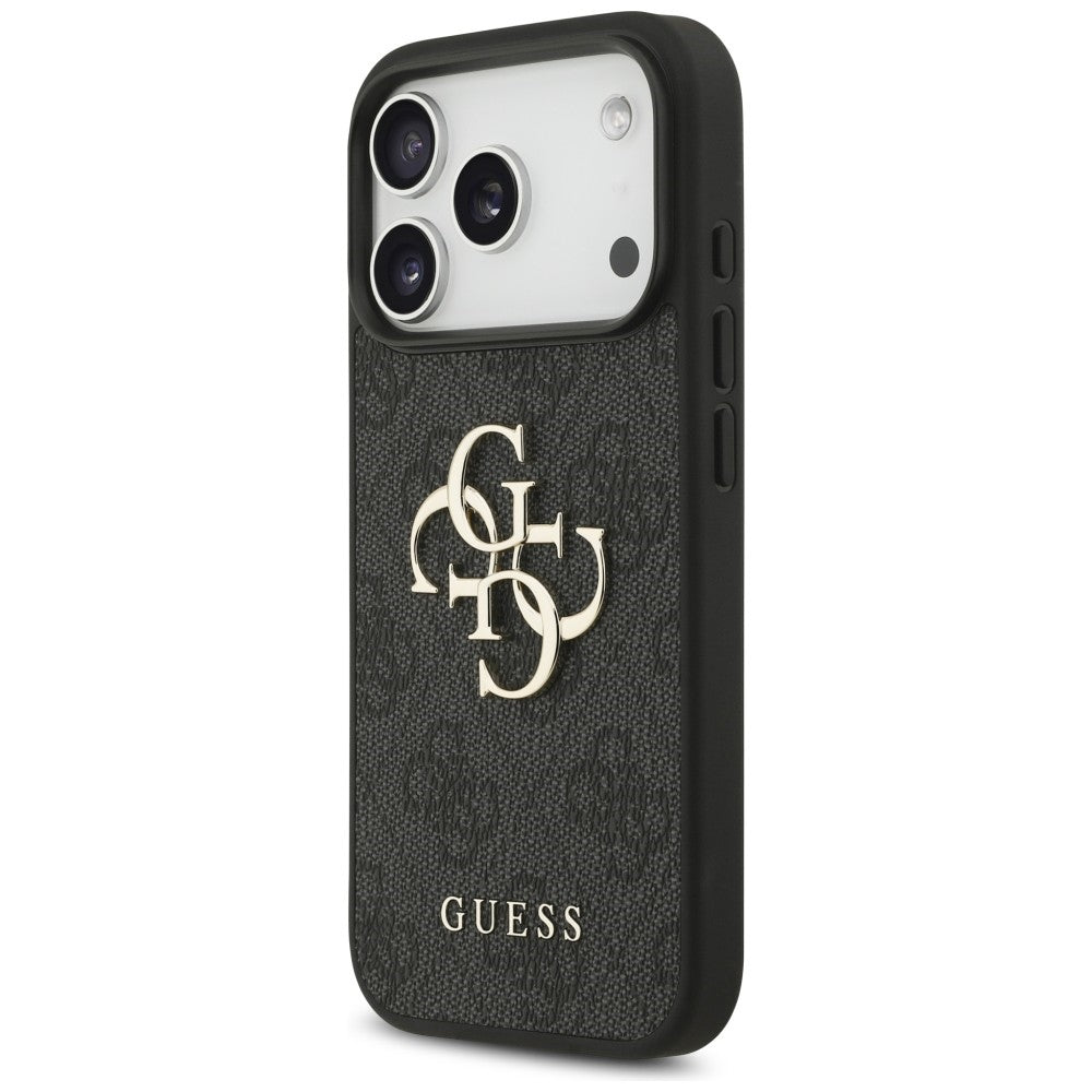 Guess iPhone 17 Pro / iPhone 18 Pro - Σκληρή Θήκη με Πλαίσιο Σιλικόνης και Επένδυση Συνθετικού Δέρματος - 4G Big Logo - Black - GUHCP18L4GMGGR