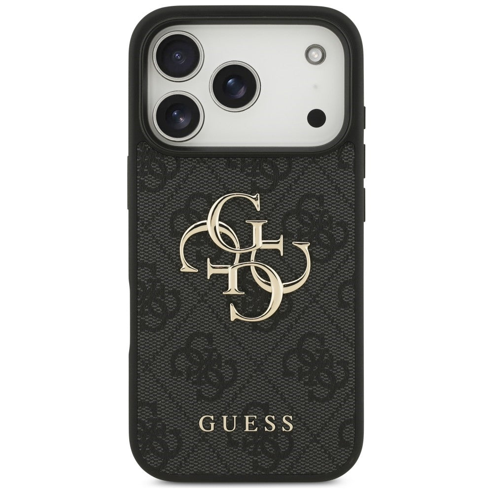Guess iPhone 17 Pro / iPhone 18 Pro - Σκληρή Θήκη με Πλαίσιο Σιλικόνης και Επένδυση Συνθετικού Δέρματος - 4G Big Logo - Black - GUHCP18L4GMGGR