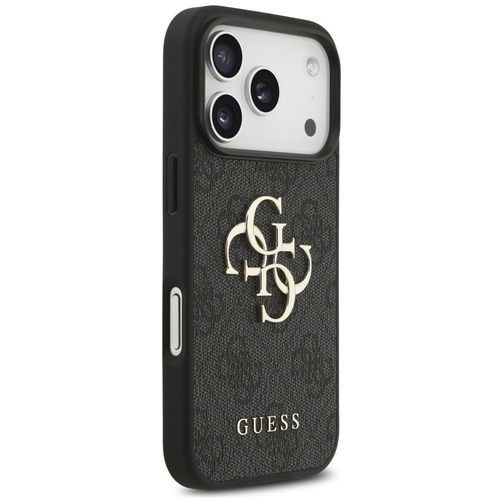 Guess iPhone 17 Pro / iPhone 18 Pro - Σκληρή Θήκη με Πλαίσιο Σιλικόνης και Επένδυση Συνθετικού Δέρματος - 4G Big Logo - Black - GUHCP18L4GMGGR