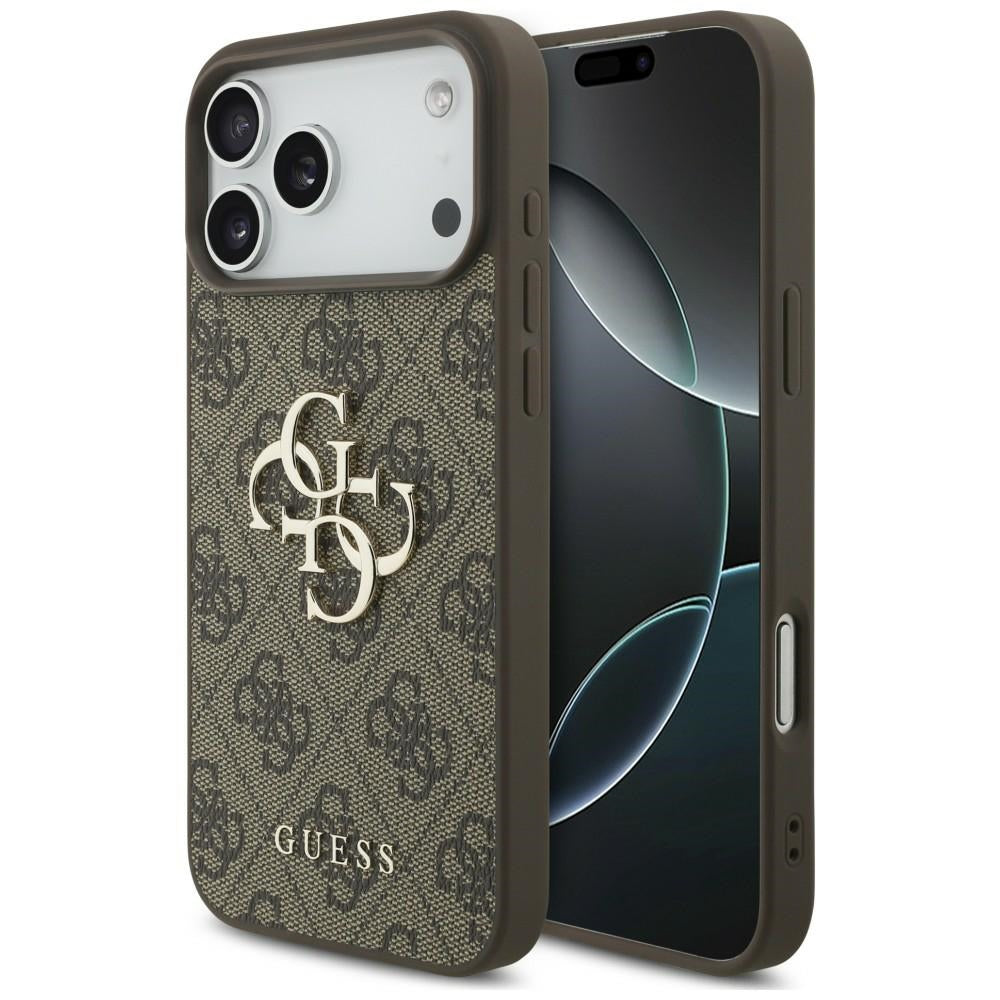 Guess iPhone 17 Pro / iPhone 18 Pro - Σκληρή Θήκη με Πλαίσιο Σιλικόνης και Επένδυση Συνθετικού Δέρματος - 4G Big Logo - Brown - GUHCP18L4GMGBR