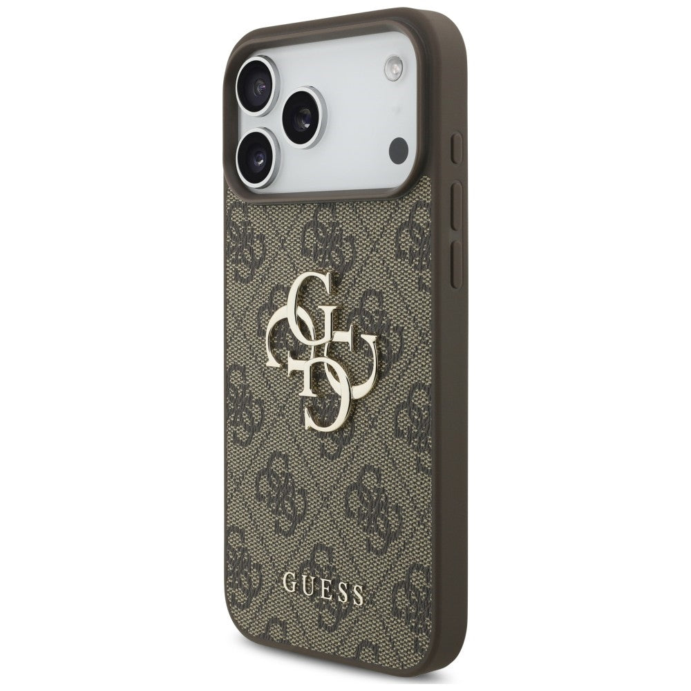 Guess iPhone 17 Pro / iPhone 18 Pro - Σκληρή Θήκη με Πλαίσιο Σιλικόνης και Επένδυση Συνθετικού Δέρματος - 4G Big Logo - Brown - GUHCP18L4GMGBR