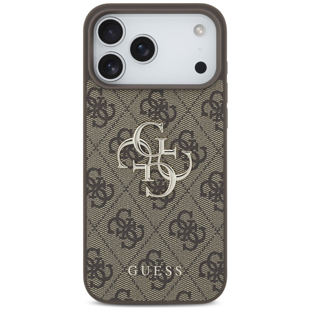 Guess iPhone 17 Pro / iPhone 18 Pro - Σκληρή Θήκη με Πλαίσιο Σιλικόνης και Επένδυση Συνθετικού Δέρματος - 4G Big Logo - Brown - GUHCP18L4GMGBR