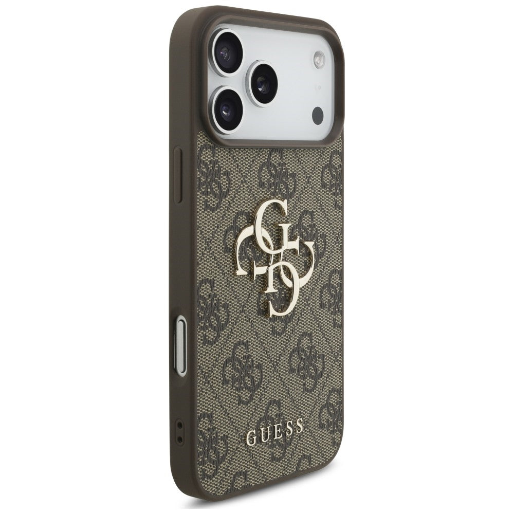 Guess iPhone 17 Pro / iPhone 18 Pro - Σκληρή Θήκη με Πλαίσιο Σιλικόνης και Επένδυση Συνθετικού Δέρματος - 4G Big Logo - Brown - GUHCP18L4GMGBR