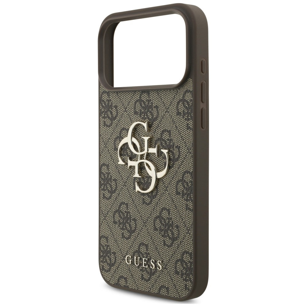 Guess iPhone 17 Pro / iPhone 18 Pro - Σκληρή Θήκη με Πλαίσιο Σιλικόνης και Επένδυση Συνθετικού Δέρματος - 4G Big Logo - Brown - GUHCP18L4GMGBR