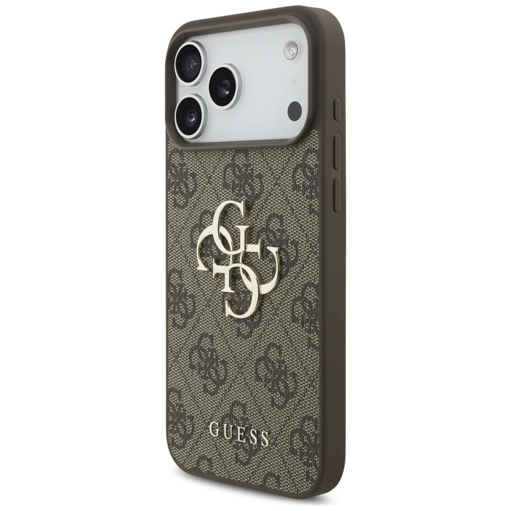 Guess iPhone 17 Pro Max / iPhone 18 Pro Max - Σκληρή Θήκη με Πλαίσιο Σιλικόνης και Επένδυση Συνθετικού Δέρματος - 4G Big Logo - Brown - GUHCP18X4GMGBR